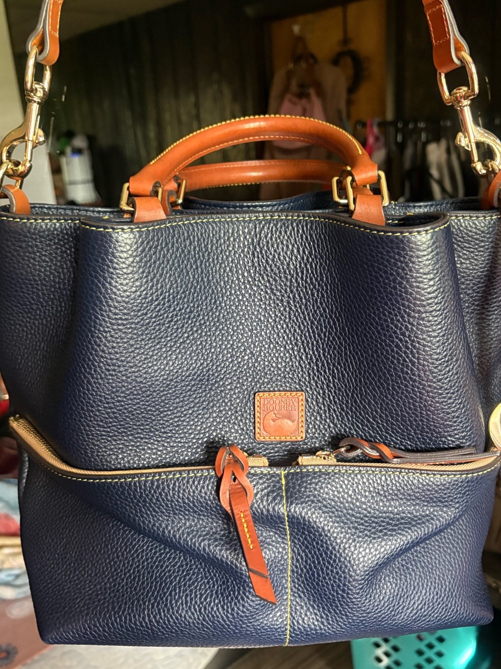 Dooney And Bourke Pebble Leather Midnight Blue Dawson Satchel Purse